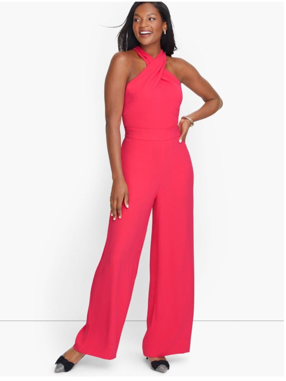 NWT TALBOTS Crepe Halter Neck Jumpsuit Pink Size 12